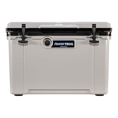 Made in USA Frosted Frog Hyper-Light 54 Quart Hard Cooler Insulated Portable Ice Chest Box for Beach, Beverages, Camping, Fishing, Boat, Barbecue, 30% Lighter Than Rotomolded Coolers (Gray and Black) Cover