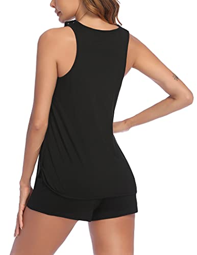 Ekouaer 3 In 1 Maternity Nursing Pajamas Set Snapped Breastfeeding Tops With Adjustable Size Pregnancy Shorts Black Large #TOP4