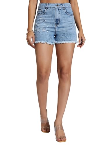 Image of Miss Chase Women's White Regular High Rise Clean Look Regular Stretchable Denim Shorts