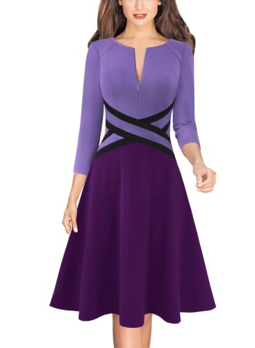 Image of VFSHOW Womens Front Zipper Work Business Casual Office Church A Line Dress