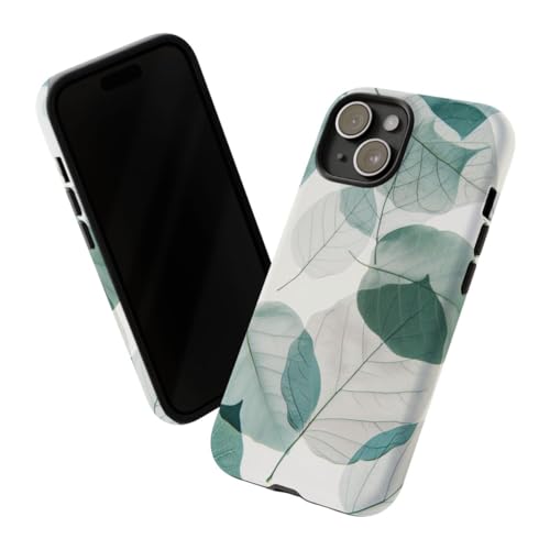 Coque rigide mate iPhone 15 feuilles bleues translucides - 2