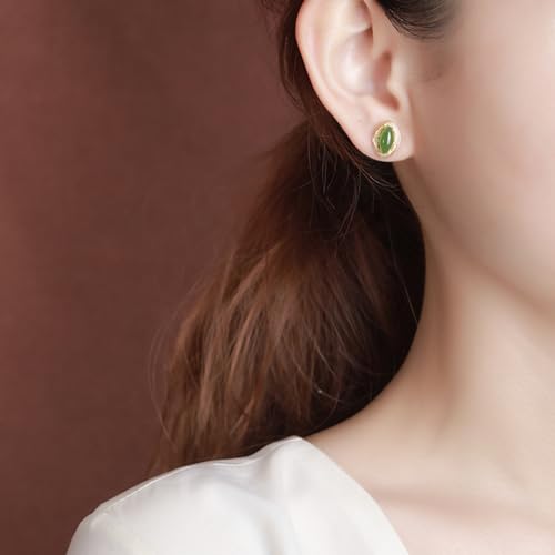 Boucles d'oreilles jade Hetian vert argent sterling femme bijoux œil de cheval fins dorés - 5