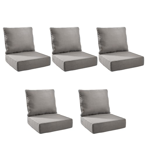 Image of Outdoor Cushion for Patio Furniture - 6 inch Thick Outdoor Chair Cushions with Water Resistant & Removable Cover, 28D High Density Sponge, 22x24 Outdoor Seat Cushions for Chair /Sofa| Grey | 5-Pack |