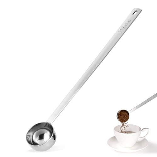 Luxiwise Long Handle Coffee Scoop, 18/8 Stainless Steel Food Grade Measuring Spoon for Coffee Beans Powders Sugar, 9.9in Long Metal Scoop Tablespoon for Easy Container Reach (1tbsp/ 15ml)