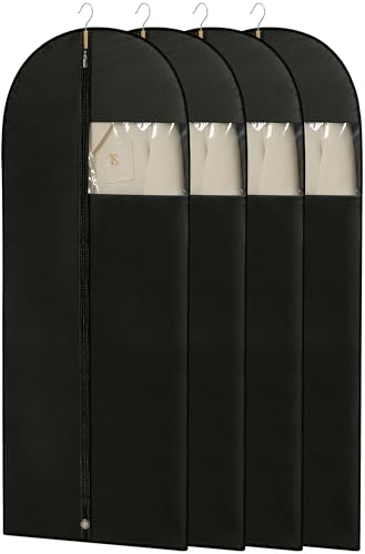 Perber 65'' Dress Bags for Gowns, 4 Pack Black Garment Bags for Hanging Clothes, Dress Garment Bag Women, Long Dress Cover for Coats, Dresses, Uniforms