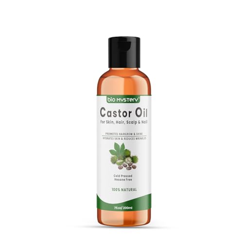 Image of 100% Pure Natural Castor Oil Cold Pressed, Hexane-Free, Unrefined Arandi Oil for Hair, Eyebrows, Thicker Eyelashes, Skin Moisturiser with Liner Brush (200ml /6.8 Oz)