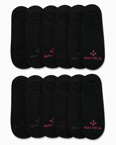 Image of Nautica Womens No Show Liner Socks Soft Stretch Non-Slip Heel Grip, 6 Pack | Soft Stretch Performance Fabric, Silicone Non-Slip Heel Grip, Breathable Construction, Invisible Low Cut, Shoe Size 4-10