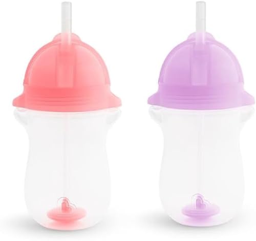 Munchkin Click Lock Tip & Sip Straw Cup Set, Baby & Toddler Sippy Cups with Straw, BPA Free Non Spill Cup, Dishwasher Safe Baby Cup, Weighted Straw Childrens Cups -10oz/296ml, 2 Pack, Pink/Purple