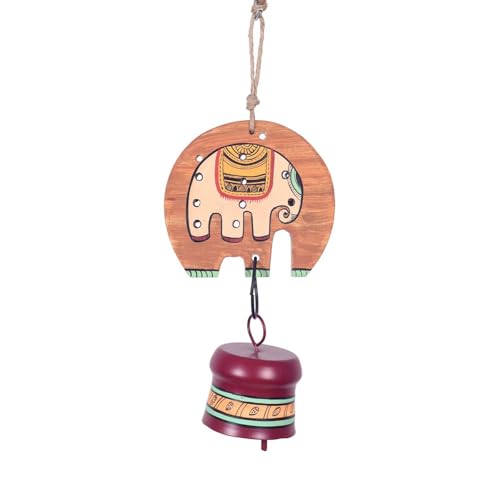 Image of Aakriti Art Creations Elephant Parade Wind Chime | Handmade Modern Art Wooden & Metal Wind Chime | Outdoor & Indoor Decorative Wind Chimes for Balcony, Garden, Living Room & Gifting