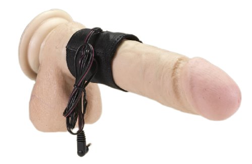 Rimba Electro Play Cockring cuir avec elastique, bi polair Noir One Size