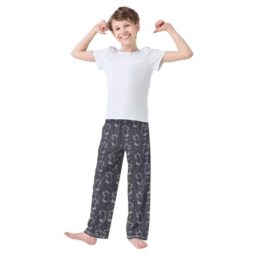 Cat and Star Boys Long Pants Soft Trousers Elastic Waist Kids Lounge Bottoms with Pockets S-XL2