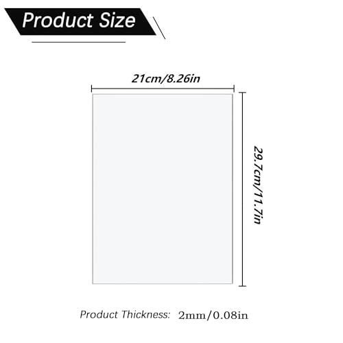 Taiyeestar 5Pcs 29.7 x 21 cm Plastic Sheet, A4 Transparent Acrylic Sheet, 2 mm Thick, Clear Acrylic Sheet, Plastic Sheet for Househld Decoration, Display, Picture Frame, Painting
