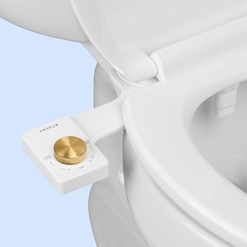 Image of TUSHY NEW Fresh Dual Nozzle Cool Water Bidet: Ultra Slim Toilet Seat Attachment with Luxury 2 in 1 Front & Rear, Self-Cleaning, 180º Clean, (DIY Install, 10 Minutes), Non-Electric, Brushed Brass Knob
