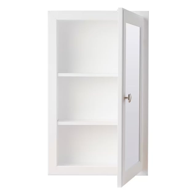 Mirrored Cabinet, White Finish, 15.75W x 25.75H x 4.75D in, Recessed Mount Medicine Cabinet