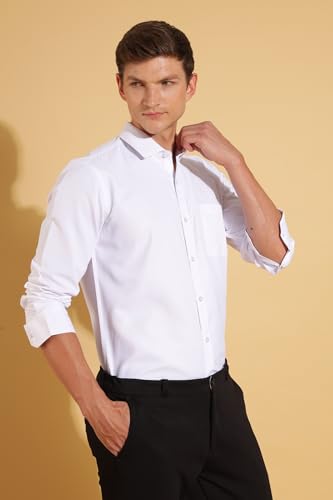 Image of Fyltr Men's Regular Fit Shirt - Dobby Self Design| Full Sleeve | Functional Patch Pocket | White Formal Shirts for Men
