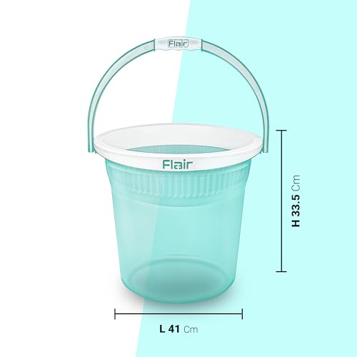 Image of FLAIR Estella Crystal 24 LTR T.Green Set of 2 I Plastic Bathroom Bucket | Strong and Durable Water Storage Bucket | Sturdy and Easy Grip Handle | Ideal for Bathing and Everyday Use