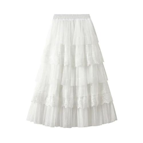 Lace Patchwork Chiffon Long Skirt Polka Dot A-Line High Waisted Mesh Pleated Skirt3