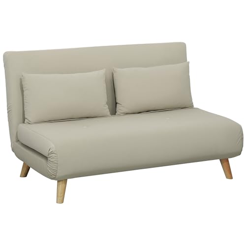 HOMCOM 3 in 1 Schlafsofa 130 x 190 cm Sofa mit Bettfunktion, Klappbar Couch mit Lendenkissen, Samtoptik, Verstellbarer Rückenlehne für Wohnzimmer, Schlafzimmer, Beige