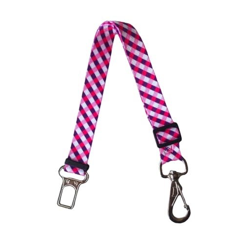 MY PET BRASIL Cinto De Segurança Para Cães 80Cm Regulável Adaptador De Carro Para Cachorros Guia Pet Transporte Viagem E Passeio Modelo Universal Estampa Pink & Purple