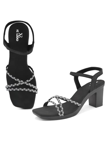 Image of XE Looks Criss Cross Glitter Strap Design | Elegant Square Toe | Comfortable Mid Block Heel Sandal For Girl & Women