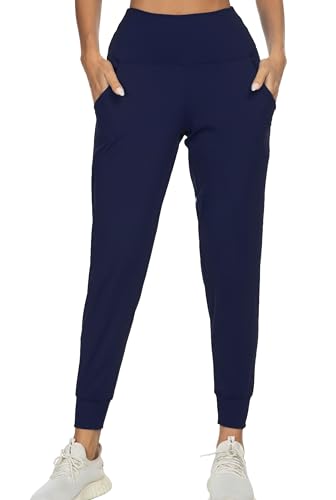 Image of Kcutteyg Women's Joggers with Pockets, High Waisted Jogging Pants for Women Workout Yoga Tapered Soft Pants (Navy Blue, Small)
