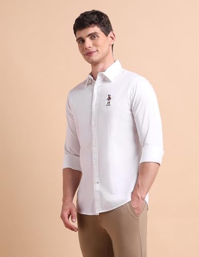 Image of U.S. POLO ASSN. Solid Tailored Fit Shirt for Men - 100% Cotton, Breathable & Comfortable, Full Sleeves Casual Shirt for Men