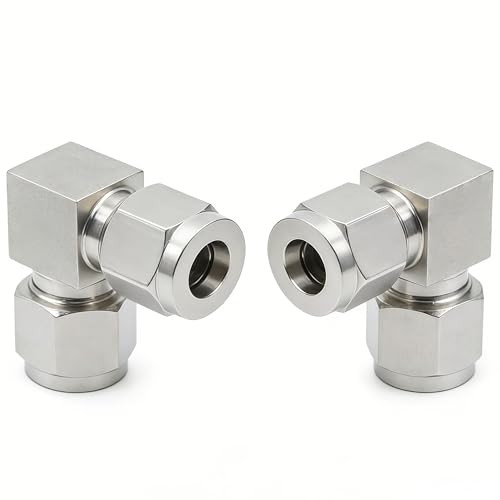 Closmos Stainless Steel 304 Compression 90 Degree Elbow 1/8" OD x 1/8" OD Tube Fitting with Double Ferrule, Pack of 2