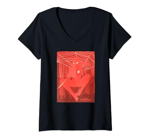 T-shirt Spider-Man No Way Home pour femme col en V avec imprimé affiche héroïque