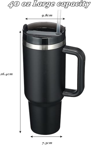 Image of Zephorus Personalized Stainless Steel Tumbler with Handle, 1200ml Capacity, Black Insulated Travel Mug with Straw, Custom Name Design (Black)