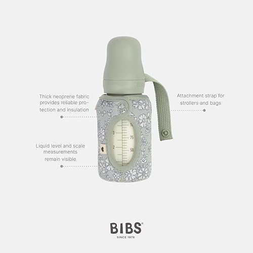 BIBS x Liberty Baby Bottle Cover Small 110ml - Neoprene Protective Cover for BIBS Bottles - Liberty Print Design, Small, Capel Sage