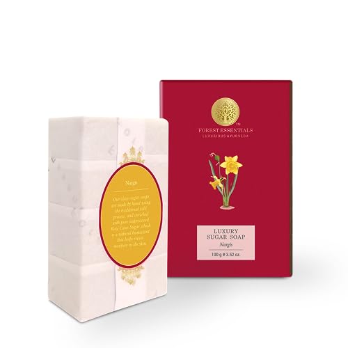 Forest Essentials Nargis Soap | Ayurvedic Scented Handmade Bath Soap | Gently Cleanses & Softens Skin | With Natural Oils & Raw Cane Sugar
