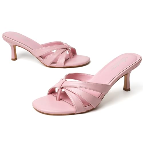 Image of Mostrin Kitten Heels for Women Pointed Toe Vintage Mules Heels Sexy Slip on Stiletto Backless Sandals for Party Wedding Daily