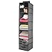 mDesign Organizador de ropa de fibra sintética – 7 compartimentos y 3 cajones – Estantería colgante para el dormitorio – Colgador de armario perfecto para ropa, cinturones o bolsos – gris y negro