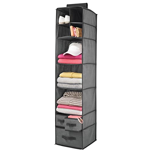 Product Image of the mDesign Fabric Over Closet Rod Hanging Storage Organizer with 7 Open Cube Shelves and 3 Removable Drawers for Bedroom, Nursery, Closet - Holds Clothes, Shoes, Diapers - Charcoal Gray/Black