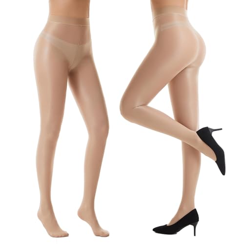 Shiny Pantyhose for Women 70D High Waist Shimmer Tights Oily Gloss Footed Dance Stockings 2 Pairs