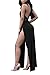 Velius Women Sexy Hollow Out Halter Wrap Sleeveless Plain Pleated Slit Casual Long Maxi Dress (Large, Black01)