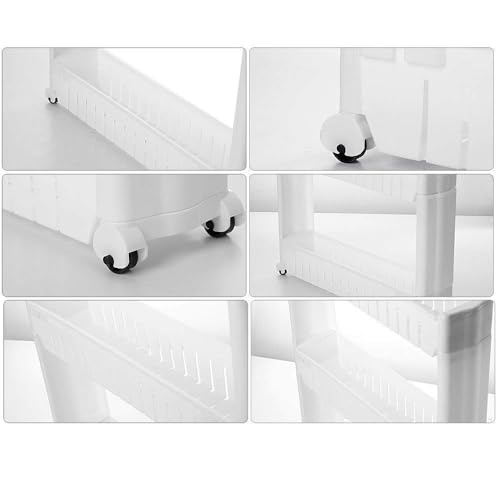 Image of 3 Layer Slim Rack Multipurpose compact Storage Rack | Space Saving Storage Organizer Spice Rack Shelf with Moving Wheels Trolley for Kitchen |Bathroom, Bedroom |Durable plastic white