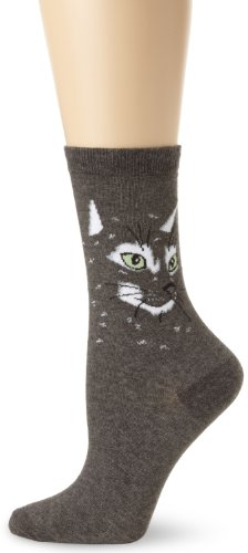 K. Bell Socks Women's Cat Face Socks, Gray, 9-11