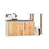 SoBuy FSR135-WN Banco de Almacenamiento Zapatero Banco con 2 Puertas y 1 Estante Casa de Madera para Gatos Blanco 110 x 35 x 65 cm ES