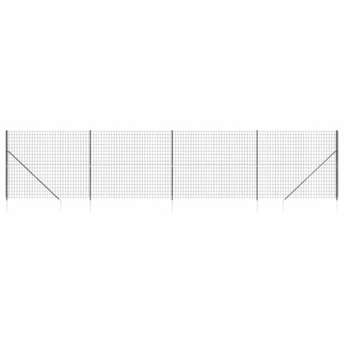 vidaXL Clôture en Treillis Métallique et Ancrage, Panneau de Clôture Décoratif, Barrière de Protection Jardin Patio Extérieur, Anthracite 1,6x10 m