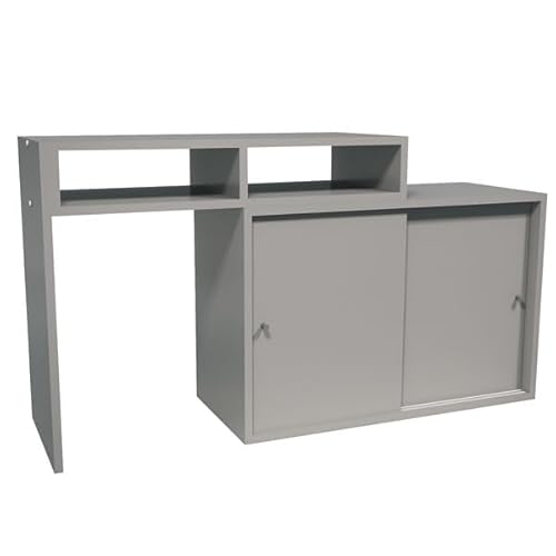 arne デスク 伸縮 収納 作業台 机 おしゃれ 棚 L字 コーナー 日本製 完成品 幅92cm〜幅160cm 扉付き T+D 90W引戸 グレー 受注生産品 ☆