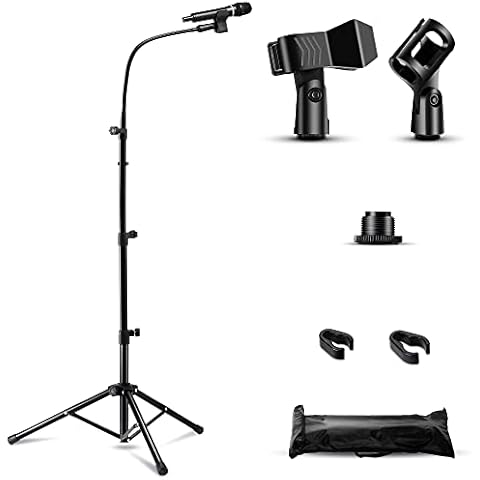 Microphone Stand, Bietrun Portable Mic Stand Gooseneck Boom Mic Tripod Stand Adjustable Height 23.6”- 67”with 2 Cable Clips for Blue Yeti/Snowball/Shure SM7B/MV7＆Other Mics Cover