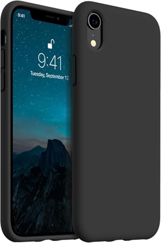 VONZEE Microfiber Candy Case Compatible for iPhone XR Smooth Touch Cushion Liquid Soft Silicone Gel Rubber Phone Case (New Black)
