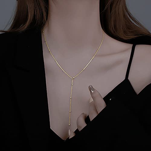 Ball Bead Y Necklace for Women Girls Silver Plated Fashion Choker Chain Drop Adjustable Hypoallergenic Simple Jewelry Gift 17 Inch2