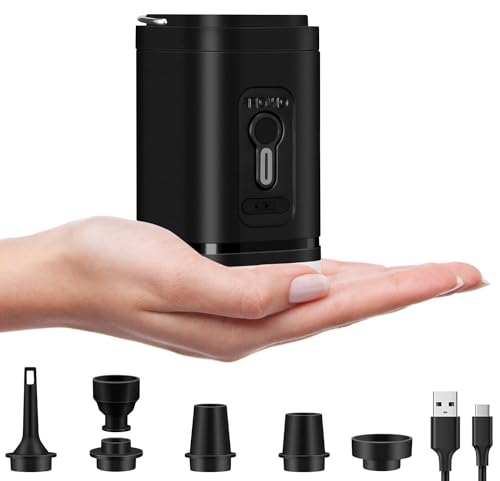 Yexati Pompe à air électrique Pompe Gonflable avec 5 Buses d’air, Mini Pompe à air Gonflable et déviée 2 en 1, Portable avec USB, Batterie de Pompe à...