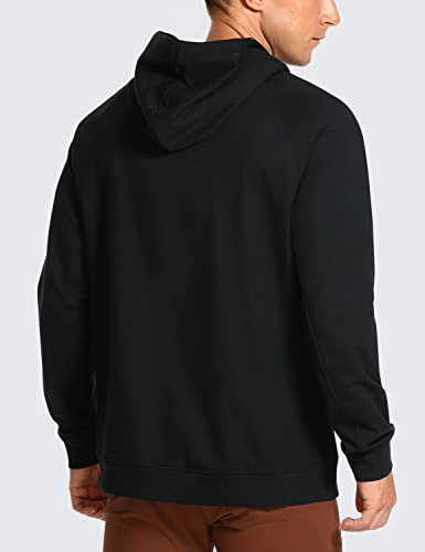 Crz Yoga Men's Pullover Long Sleeve Cotton Hoodies Loose Fit Quick Dry Casual Workout Hooded Sweatshirt Tops With Pockets Black X-Small #TOP1
