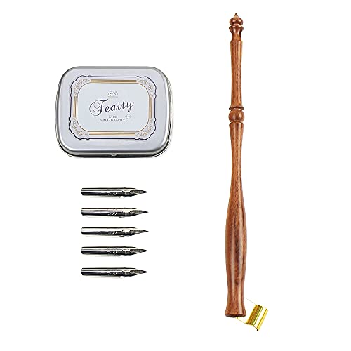 Featty 1 Set Dip Pen Wooden English Calligraphy Oblique Nib Holder With Mini Box And 5 Nibs (Sharp Style Set) #TOP3