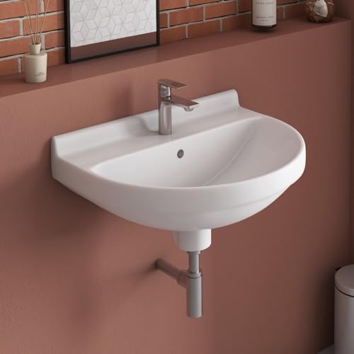 Belmonte Jonca Wall Mounted Wash Basin | 18 x 13 Inch Compact Sink | Ceramic Basin with Glossy White...