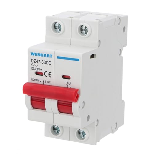 Wengart Interruptor de Circuito Fotovoltaico de DC 2P 50A,500V,Disyuntores solares en miniatura para sistemas solares y sistemas de comunicación.