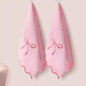 Coquette Bow Hand Towels for Bathroom 26 x 13 Embroidery Scalloped Bath Towels